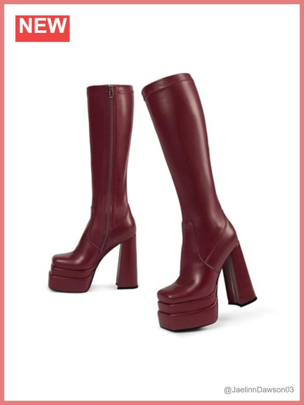 Wetkiss Platform Knee High Boots Faux Leather Square Toe Chunky Heel